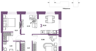 3-к. квартира, 78 м²