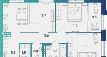 2-к. квартира, 63&nbsp;м²