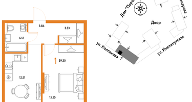 1-к. квартира, 39 м²