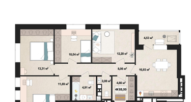 4-к. квартира, 84&nbsp;м²