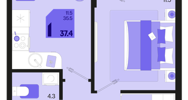 1-к. квартира, 37&nbsp;м²