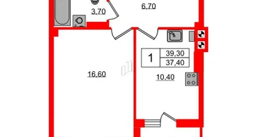 1-к. квартира, 39&nbsp;м²