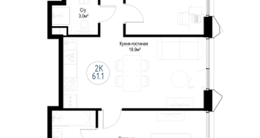 2-к. квартира, 60 м²