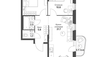2-к. квартира, 54&nbsp;м²
