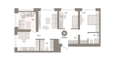 2-к. квартира, 76&nbsp;м²