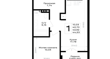 1-к. квартира, 42&nbsp;м²