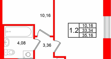 1-к. квартира, 33 м²