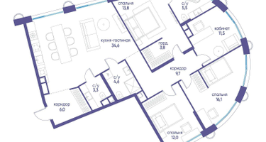 1-к. квартира, 121&nbsp;м²