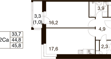 1-к. квартира, 44&nbsp;м²