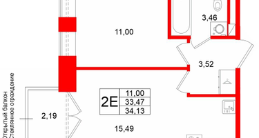 1-к. квартира, 33&nbsp;м²