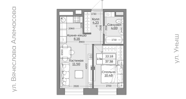 2-к. квартира, 37 м²