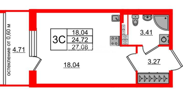 Студия, 24 м²