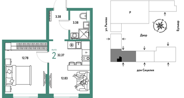 2-к. квартира, 32 м²