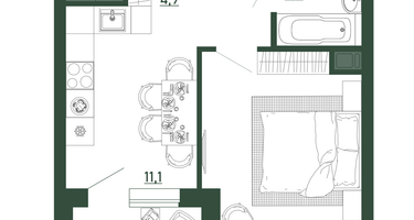 1-к. квартира, 35 м²