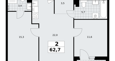 2-к. квартира, 62 м²