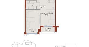 1-к. квартира, 49&nbsp;м²