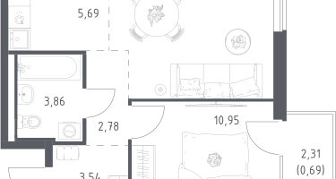 Студия, 41&nbsp;м²