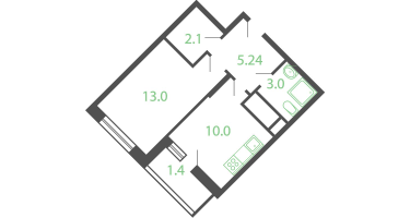 1-к. квартира, 35&nbsp;м²
