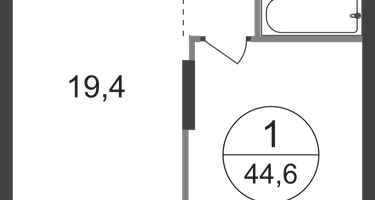 1-к. квартира, 44&nbsp;м²