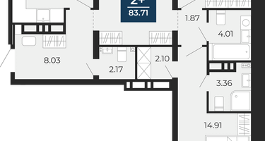 2-к. квартира, 83&nbsp;м²
