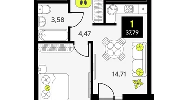 1-к. квартира, 37&nbsp;м²