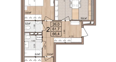 2-к. квартира, 66&nbsp;м²