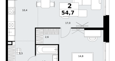 2-к. квартира, 54&nbsp;м²