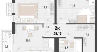2-к. квартира, 47&nbsp;м²