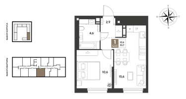 1-к. квартира, 33 м²