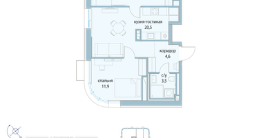 2-к. квартира, 60 м²