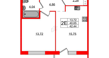 1-к. квартира, 42&nbsp;м²