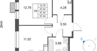 1-к. квартира, 37 м²