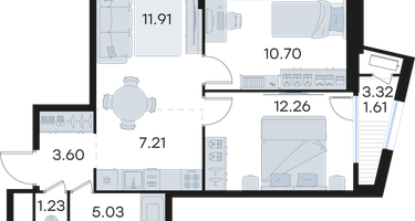 2-к. квартира, 53&nbsp;м²
