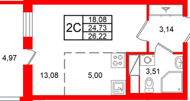 Студия, 24&nbsp;м²