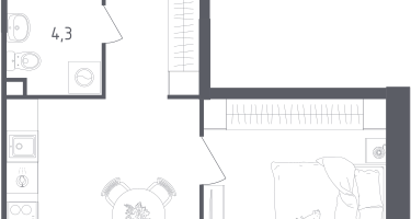 1-к. квартира, 34&nbsp;м²