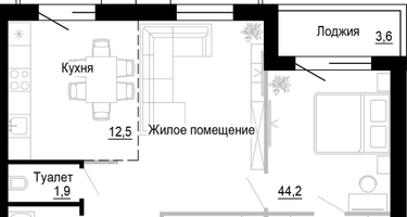 1-к. квартира, 62 м²