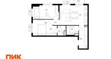 2-к. квартира, 57&nbsp;м²