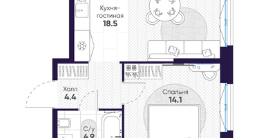 1-к. квартира, 41 м²