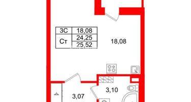 Студия, 24&nbsp;м²