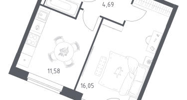 1-к. квартира, 36&nbsp;м²