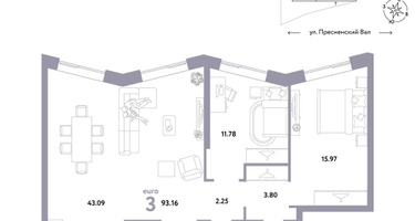 3-к. квартира, 93&nbsp;м²