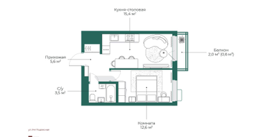 1-к. квартира, 37 м²