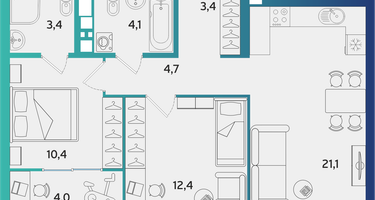 2-к. квартира, 63&nbsp;м²