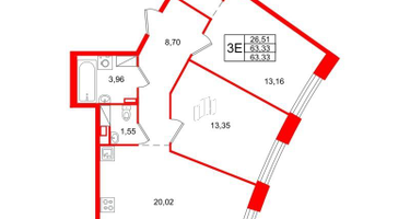 2-к. квартира, 63&nbsp;м²