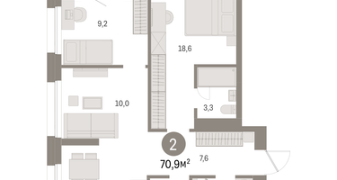 2-к. квартира, 70 м²