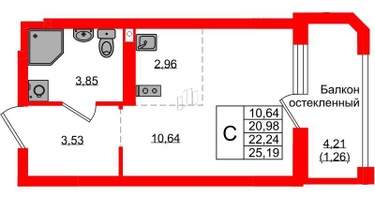Студия, 22&nbsp;м²