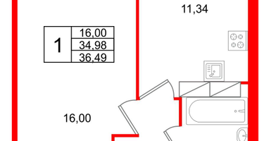 1-к. квартира, 36&nbsp;м²