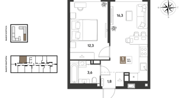 1-к. квартира, 34&nbsp;м²