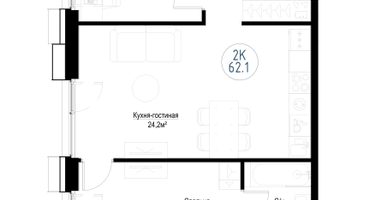 2-к. квартира, 61 м²