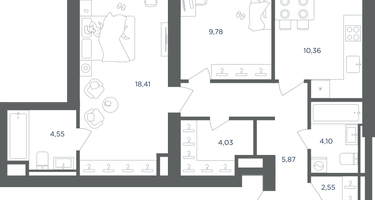 2-к. квартира, 62&nbsp;м²